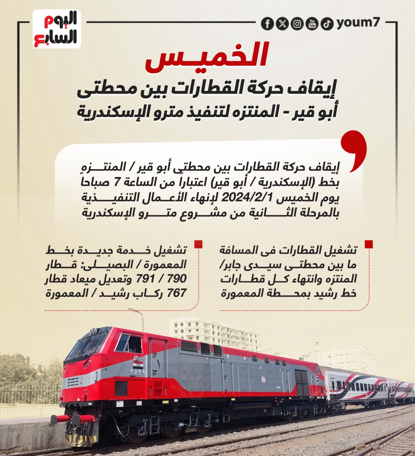 ايقاف قطار ابو قير لانشاء مترو الاسكندرية