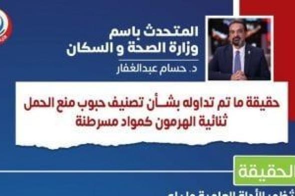 وزارة
      الصحة
      توضح
      حقيقة
      تصنيف
      حبوب
      منع
      الحمل
      ثنائية
      الهرمون
      كمواد
      مسرطنة